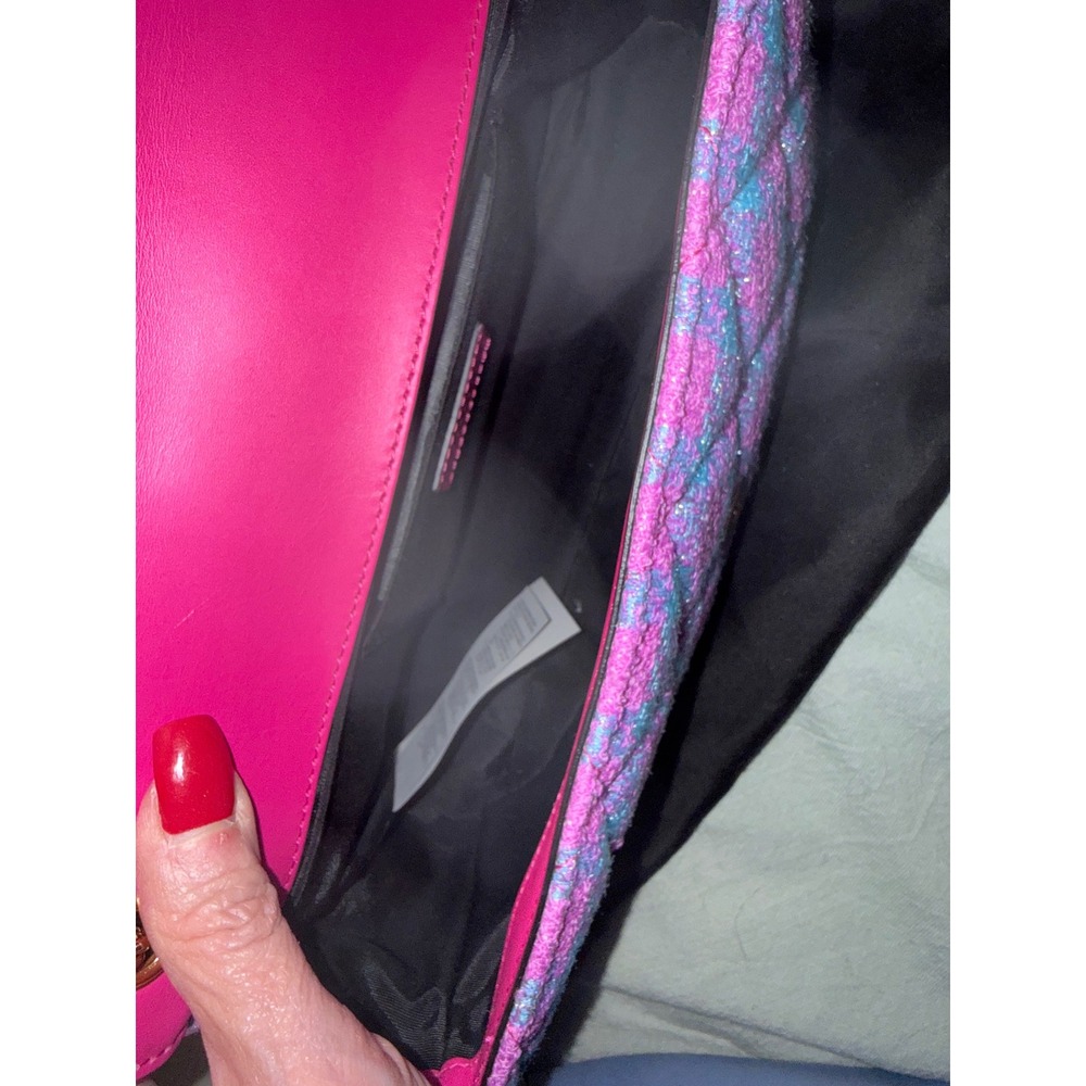 Versace La Medusa Tweed Shoulder Bag Pink Blue Plaid Quilted Gold Chain - Picture 4 of 8